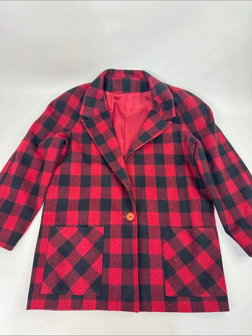 Crazy Horse Plaid Wool blazer Coat in Red & Black buffalo Size Small